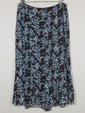 Vtg Y2K Brown Blue Floral Sequin Flowy Midi Skirt 6 Fairy Festival Boho Cottage